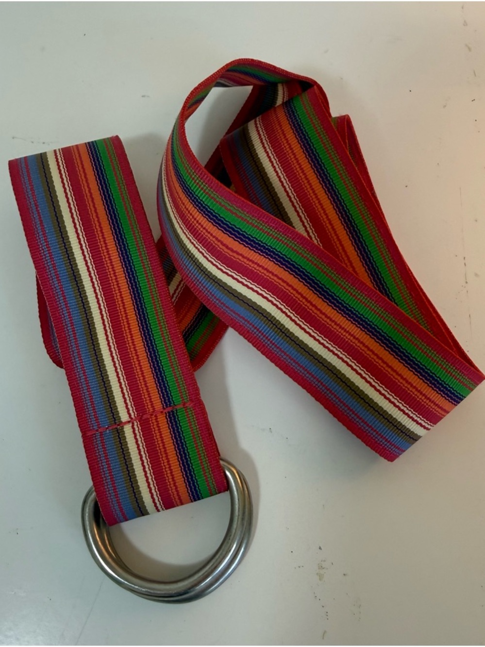 Ribbon D Ring Belt Striped multi colored Adjustable 36” Preppy